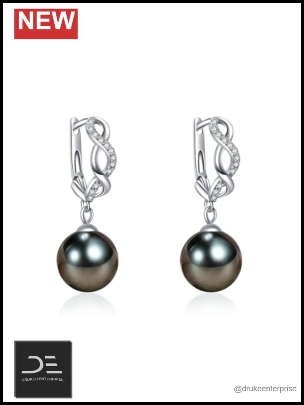 Genuine Tahitian Black Pearl Earrings 9-10mm 18K Gold Plated 925 Silver